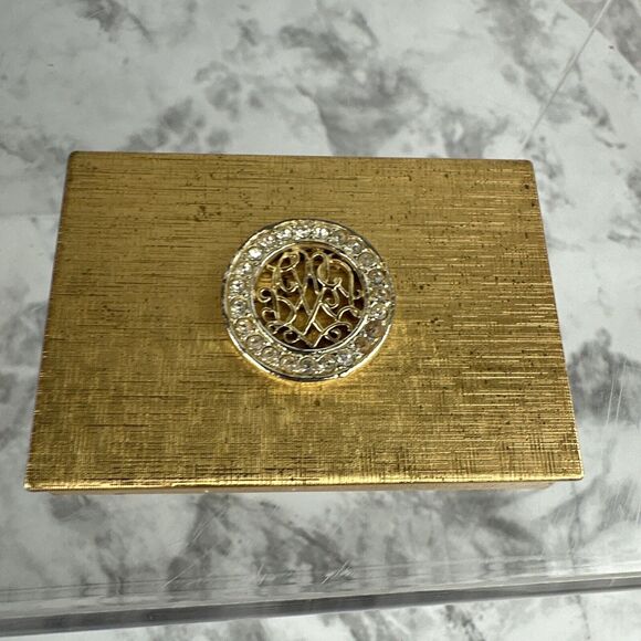 Vintage Helena Rubinstein Gold Tone Mirrored Compact Rhinestone Embellished - Picture 2 of 11